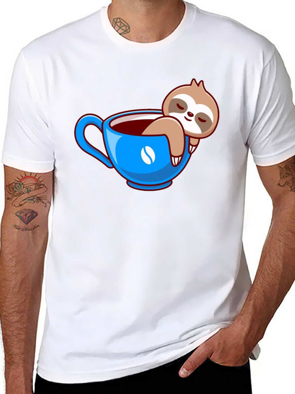Sloth in Coffee Cup Graphic Tee - Relaxed Fit