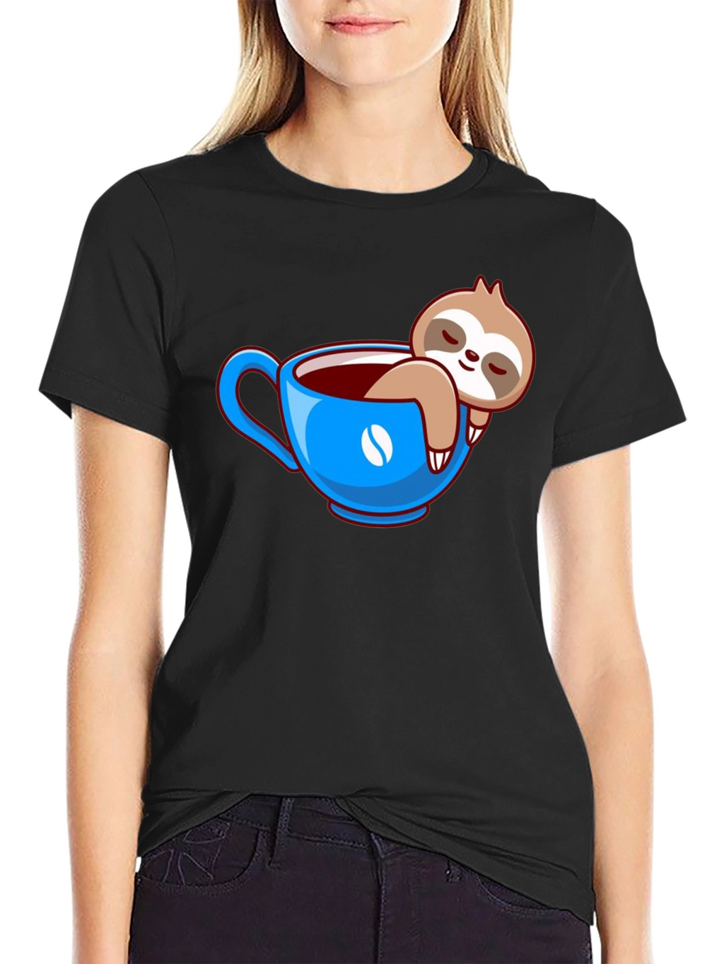 Sloth in Coffee Cup Graphic Tee - Relaxed Fit