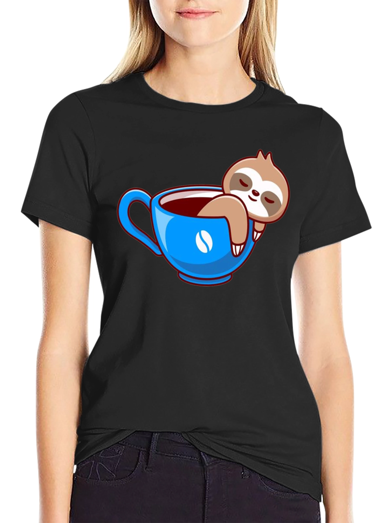 Sloth in Coffee Cup Graphic Tee - Relaxed Fit