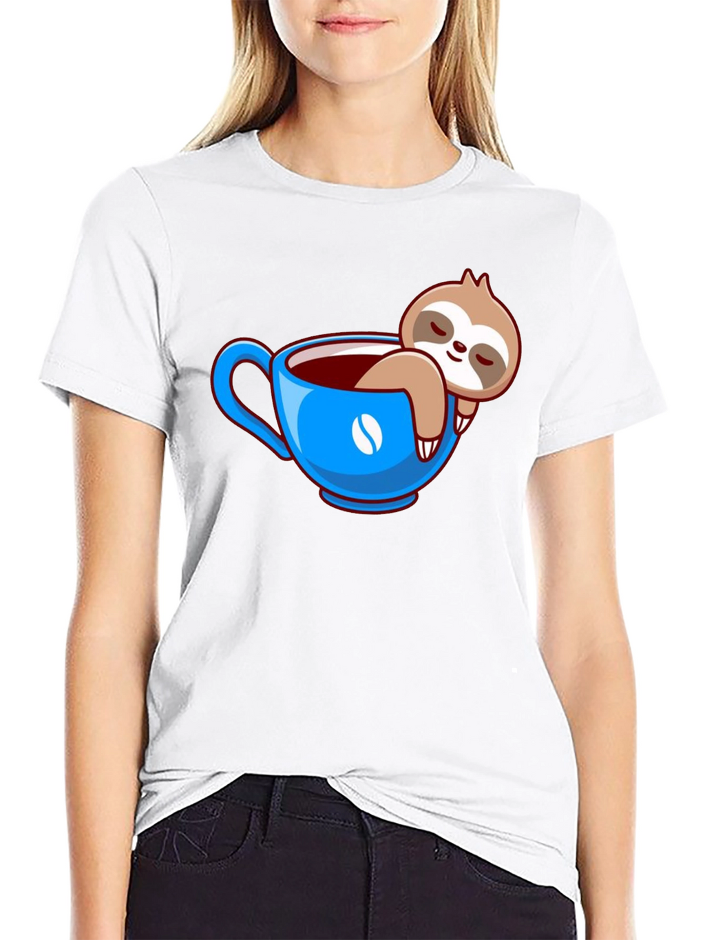 Sloth in Coffee Cup Graphic Tee - Relaxed Fit