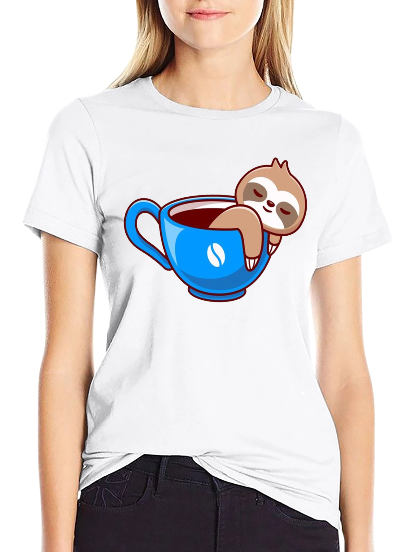Sloth in Coffee Cup Graphic Tee - Relaxed Fit
