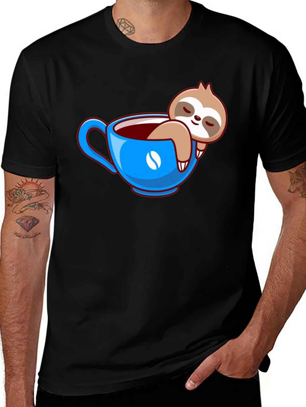 Sloth in Coffee Cup Graphic Tee - Relaxed Fit