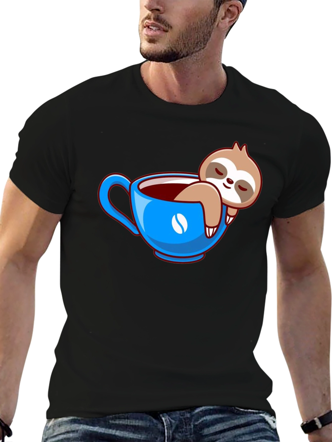 Sloth in Coffee Cup Graphic Tee - Relaxed Fit