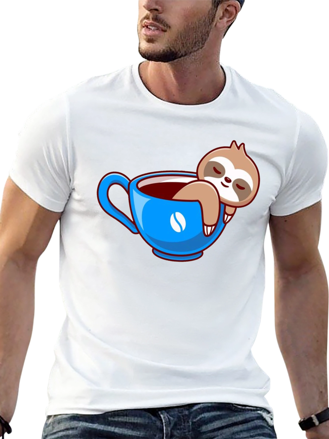 Sloth in Coffee Cup Graphic Tee - Relaxed Fit