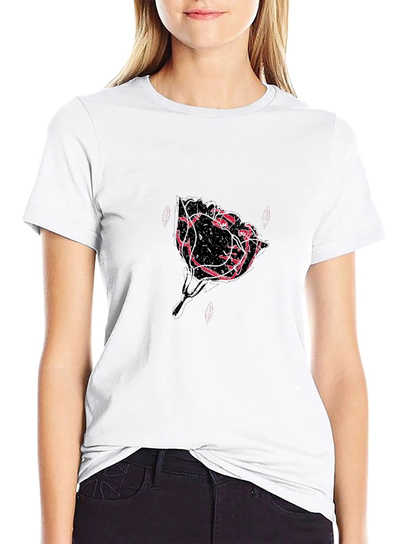 Modern Rose Graphic Black T-Shirt