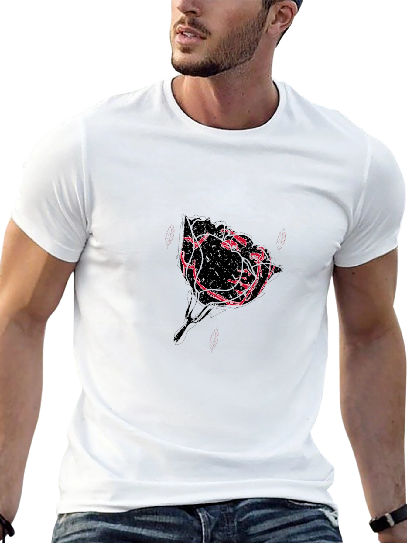 Modern Rose Graphic Black T-Shirt