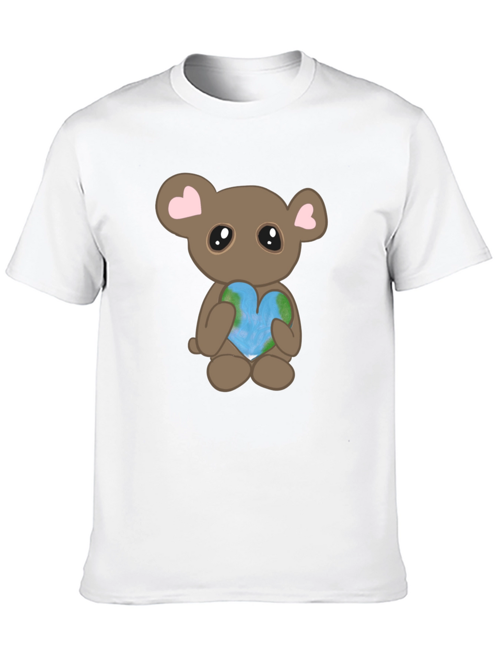 Cute Bear Holding Heart Earth Graphic T-Shirt