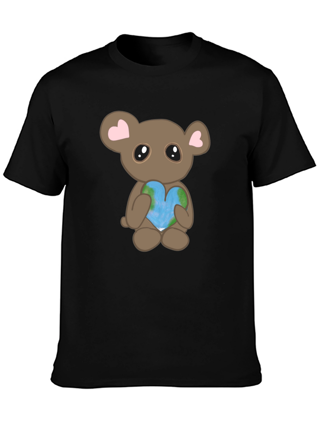 Cute Bear Holding Heart Earth Graphic T-Shirt