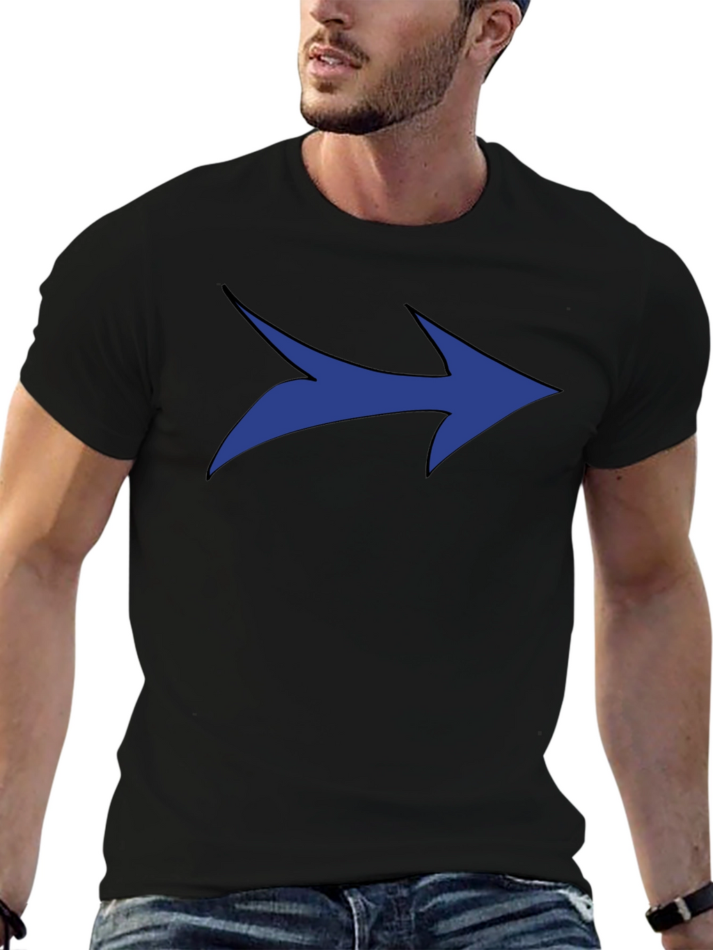 Blue Arrow Graphic Black T-Shirt - Modern Style