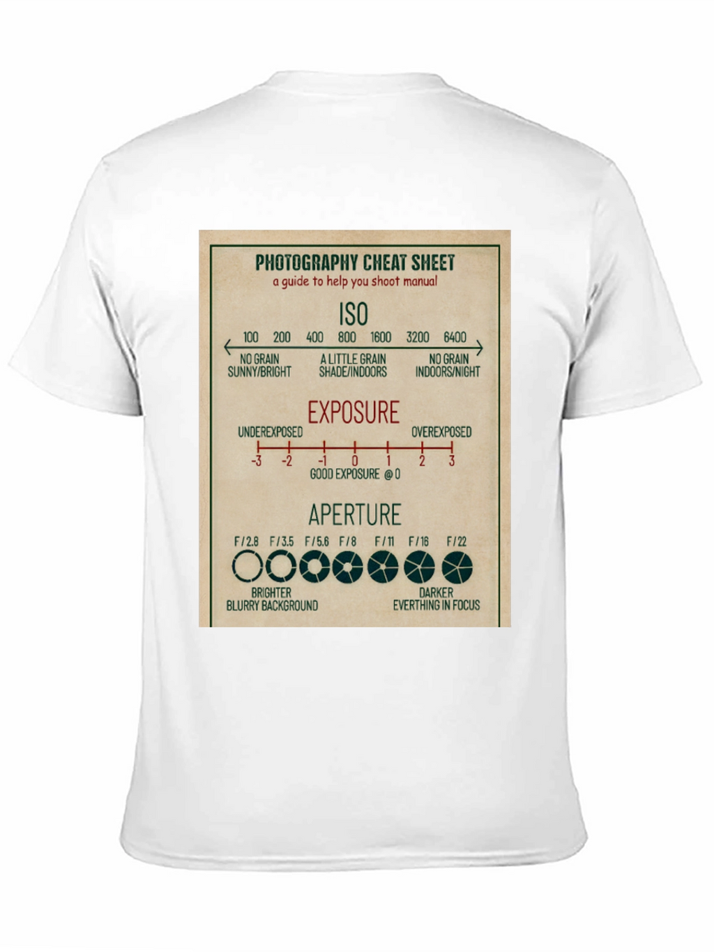 Photography Cheat Sheet T-Shirt - Camera Settings Guide Tee
