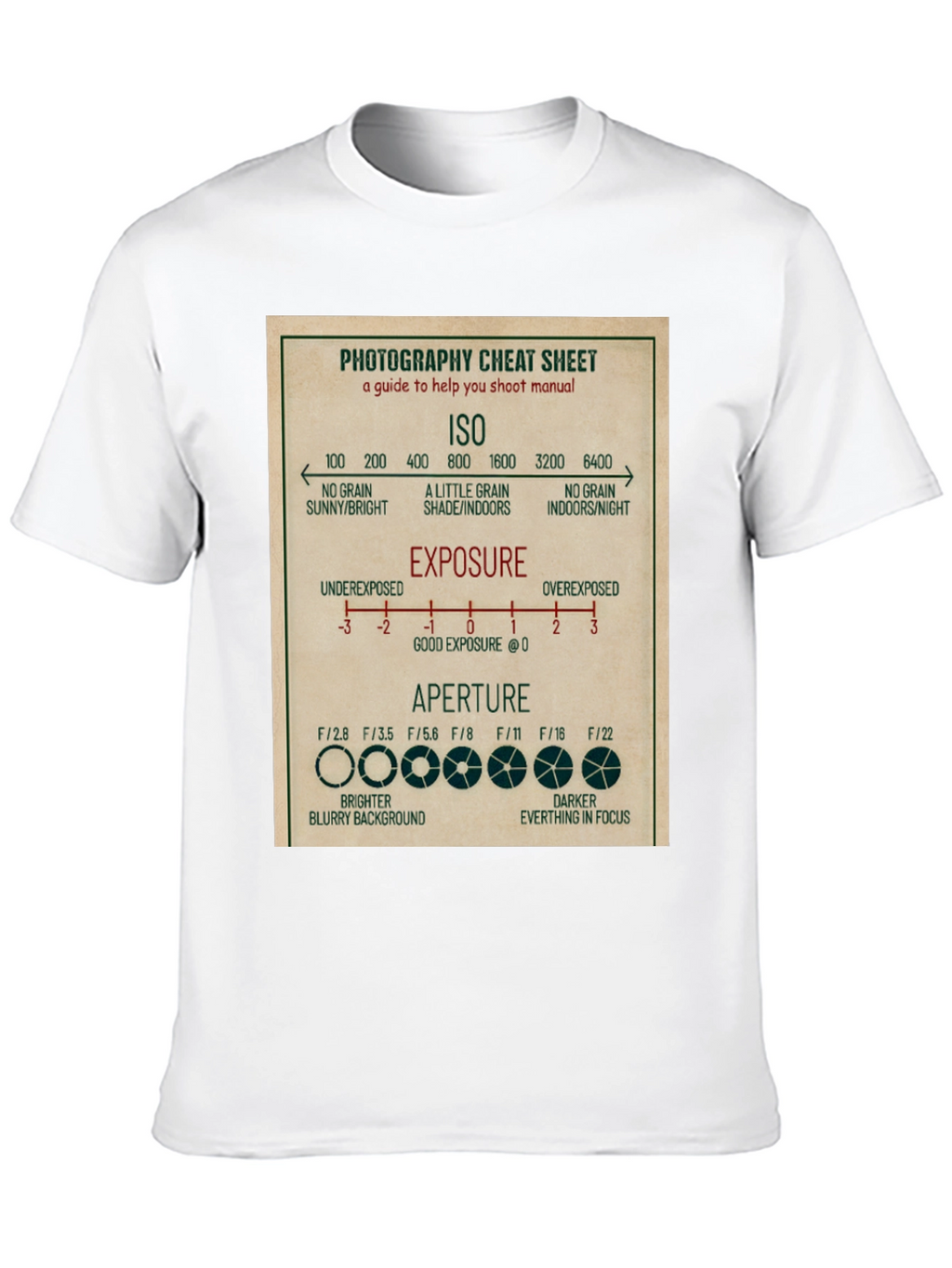 Photography Cheat Sheet T-Shirt - Camera Settings Guide Tee