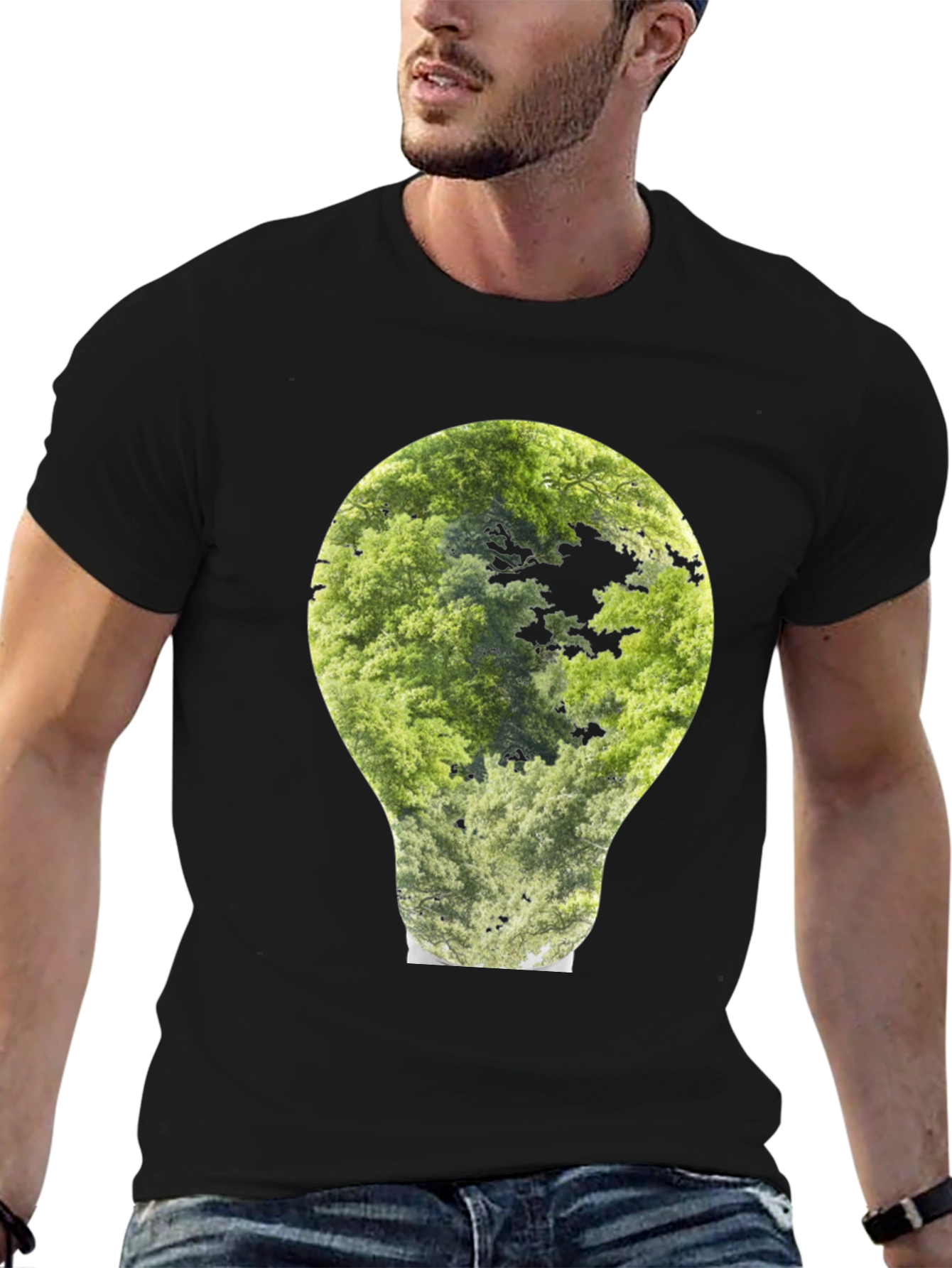 Nature Bulb Graphic Tee - Black Cotton Blend