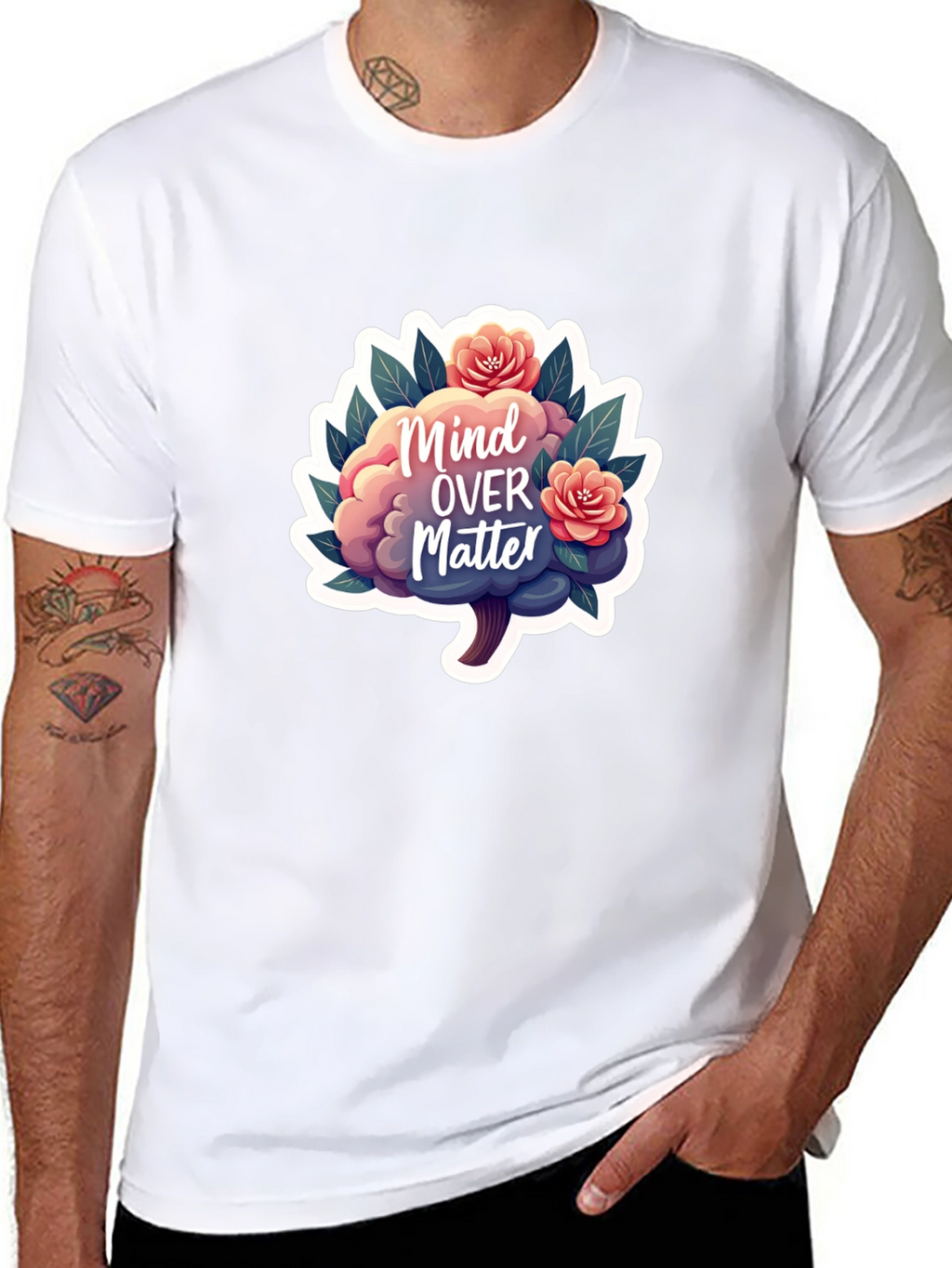 Mind Over Matter Brain and Flower Graphic Tee