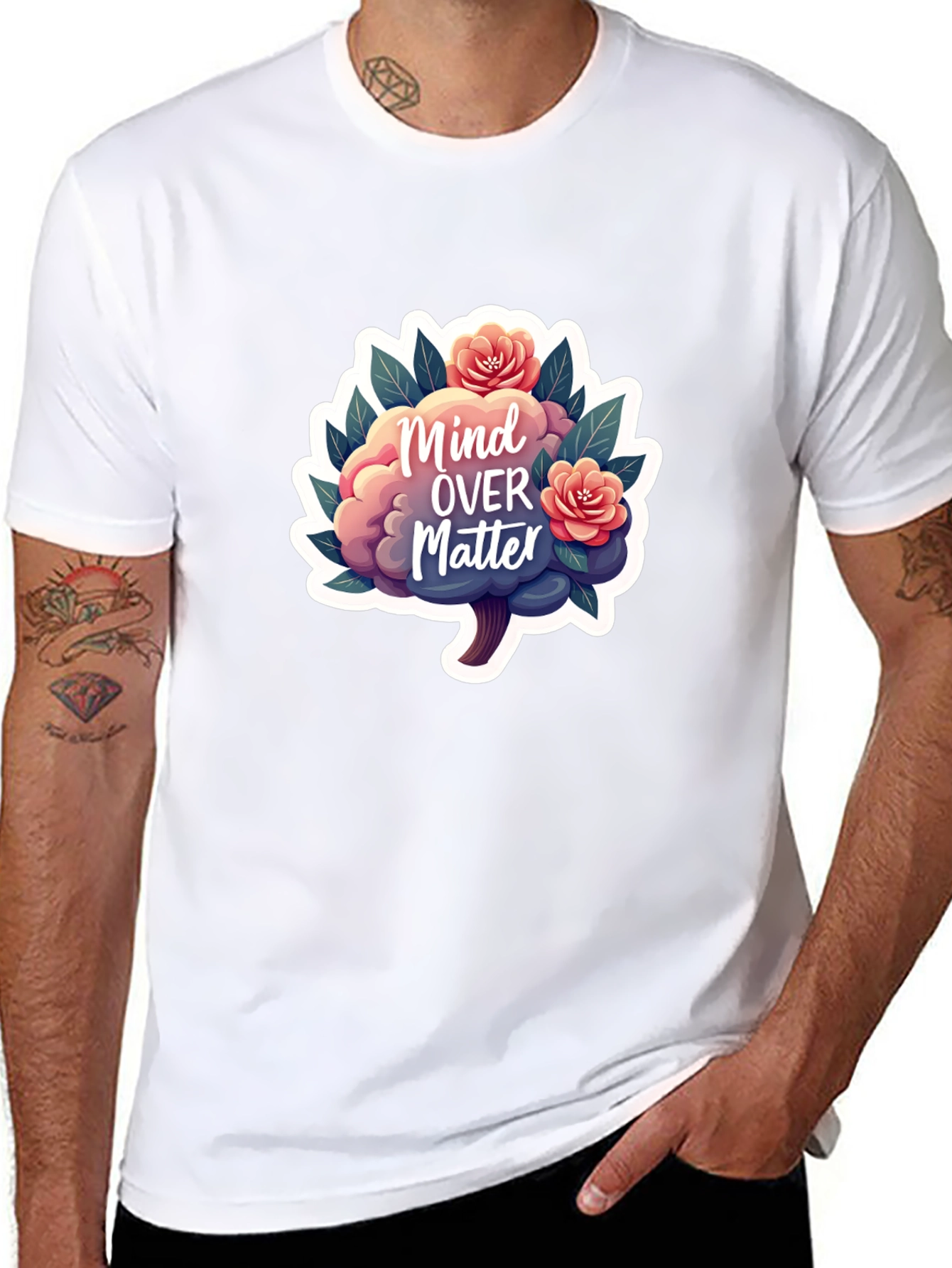 Mind Over Matter Brain and Flower Graphic Tee