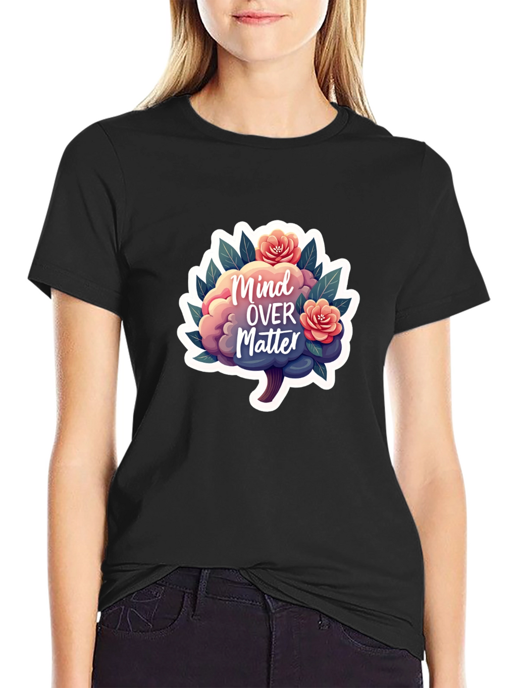 Mind Over Matter Brain and Flower Graphic Tee