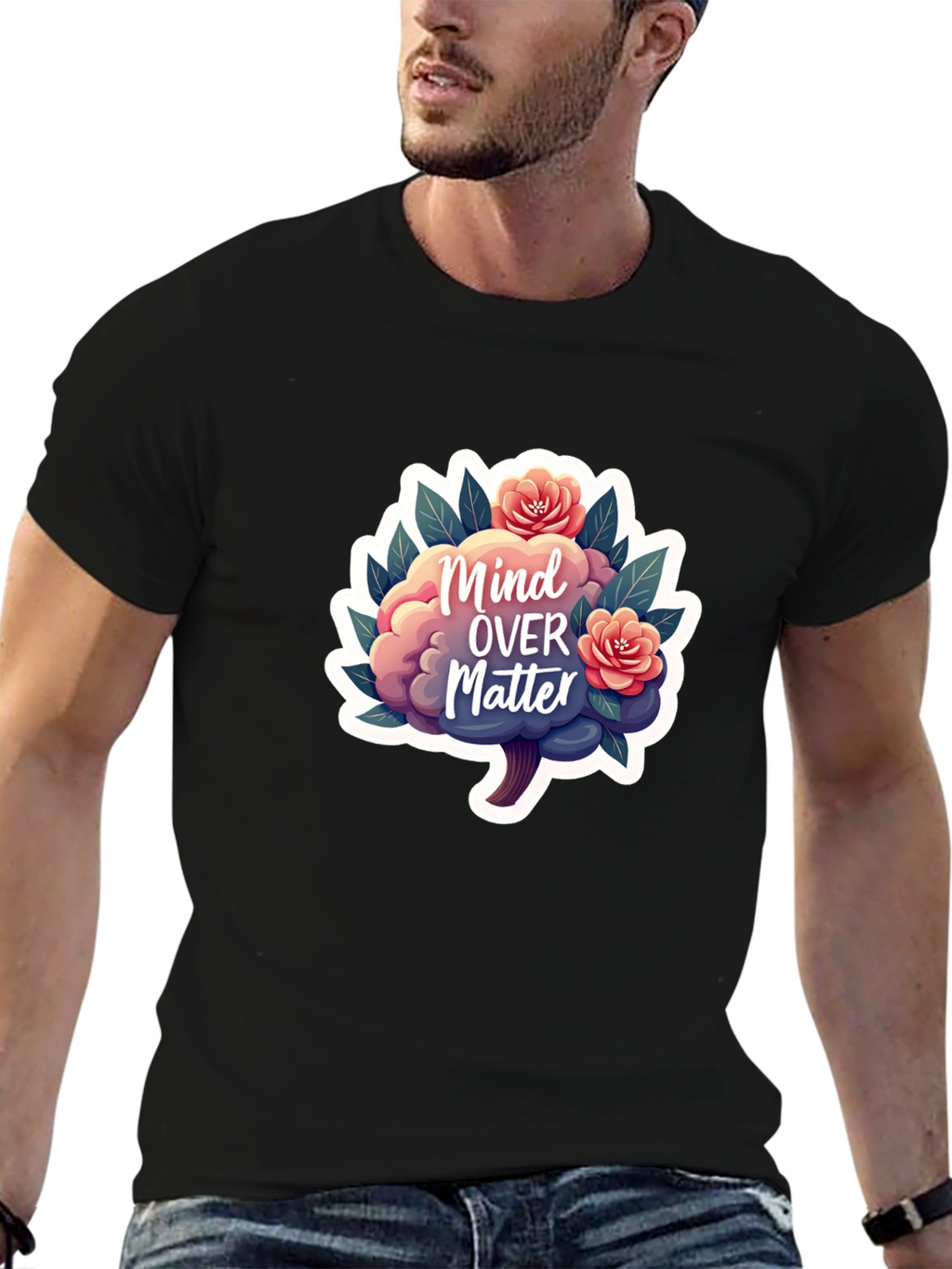 Mind Over Matter Brain and Flower Graphic Tee