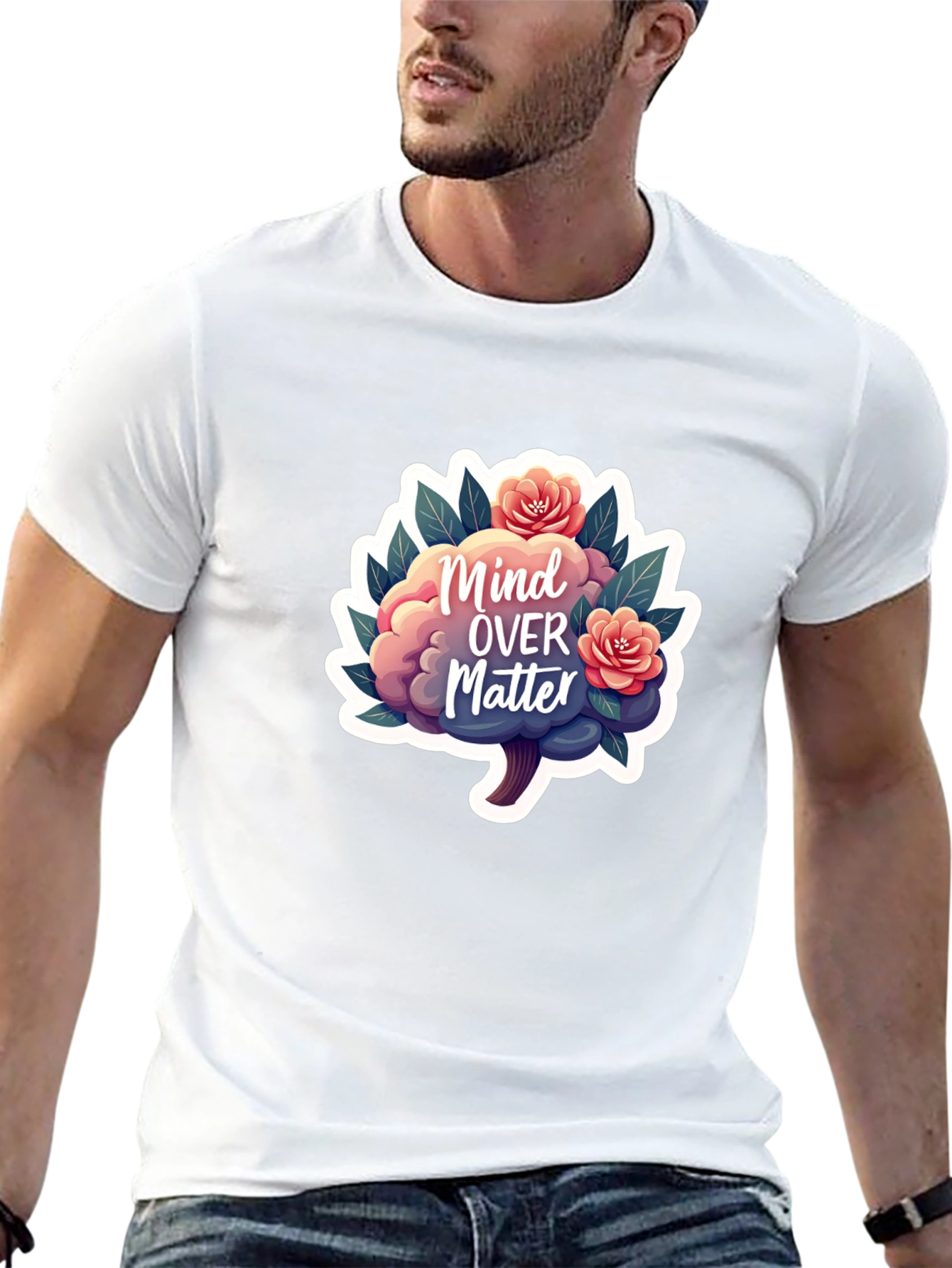 Mind Over Matter Brain and Flower Graphic Tee