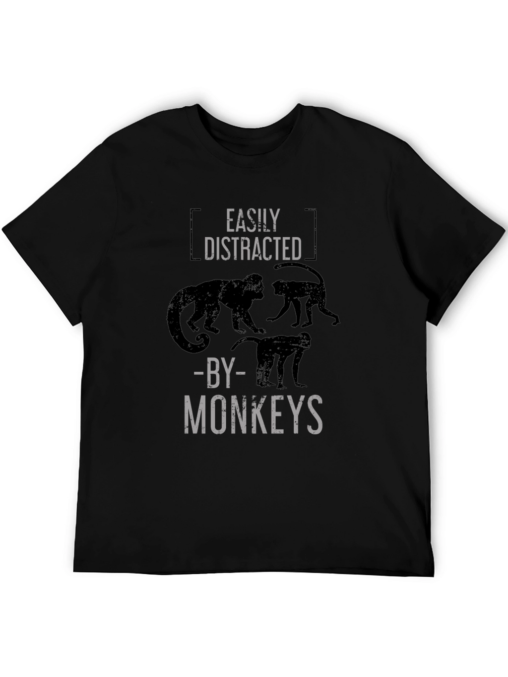 Easily Distracted By Monkeys Black Graphic T-Shirt