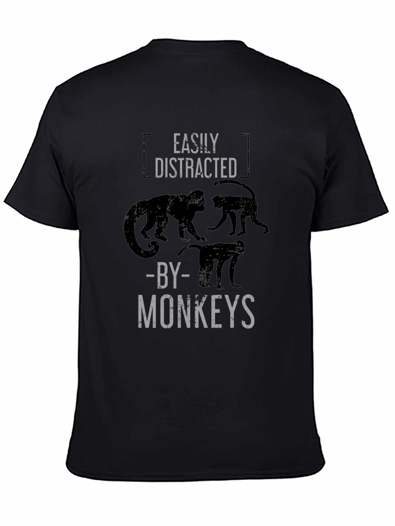 Easily Distracted By Monkeys Black Graphic T-Shirt