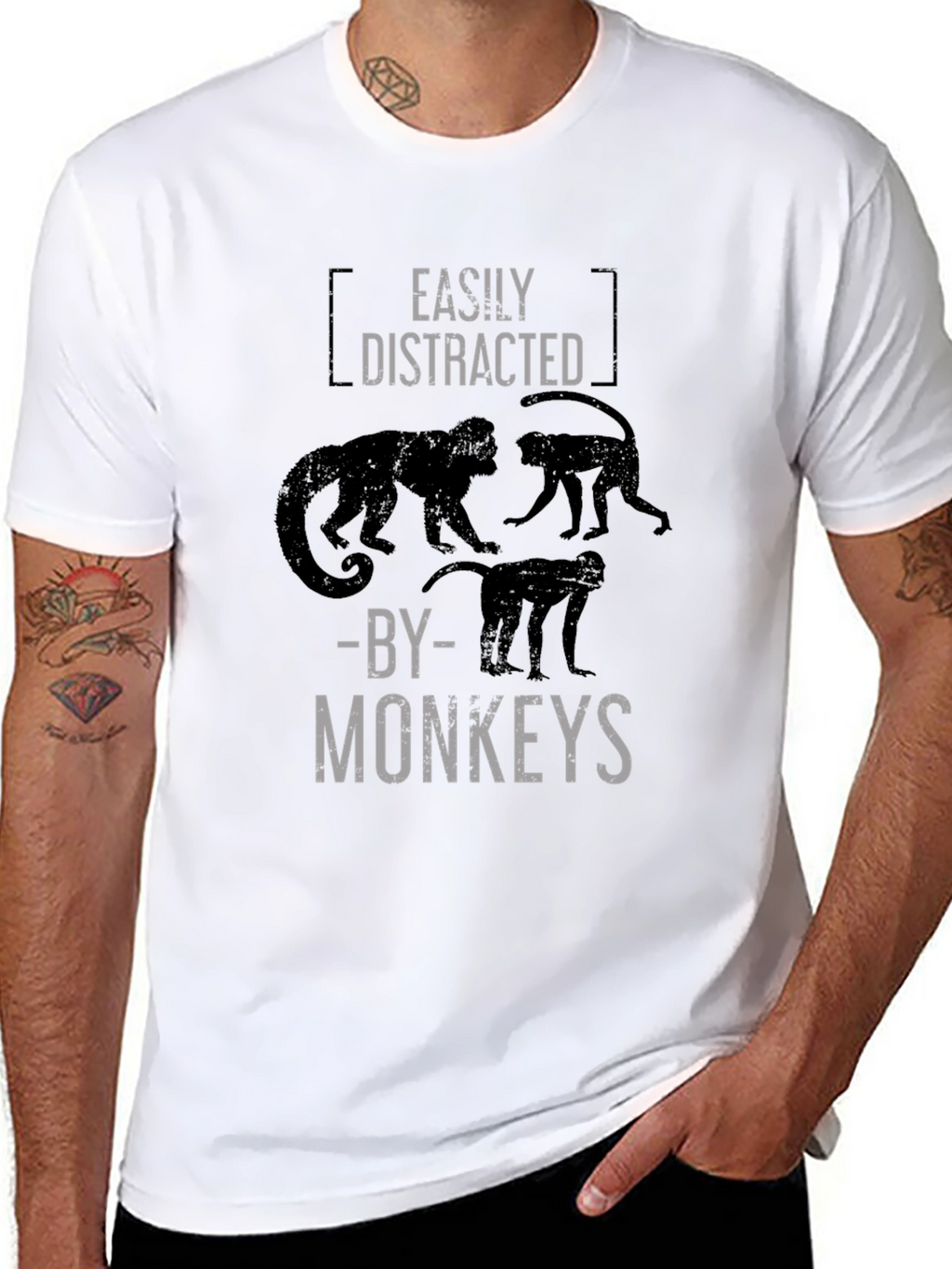 Easily Distracted By Monkeys Black Graphic T-Shirt