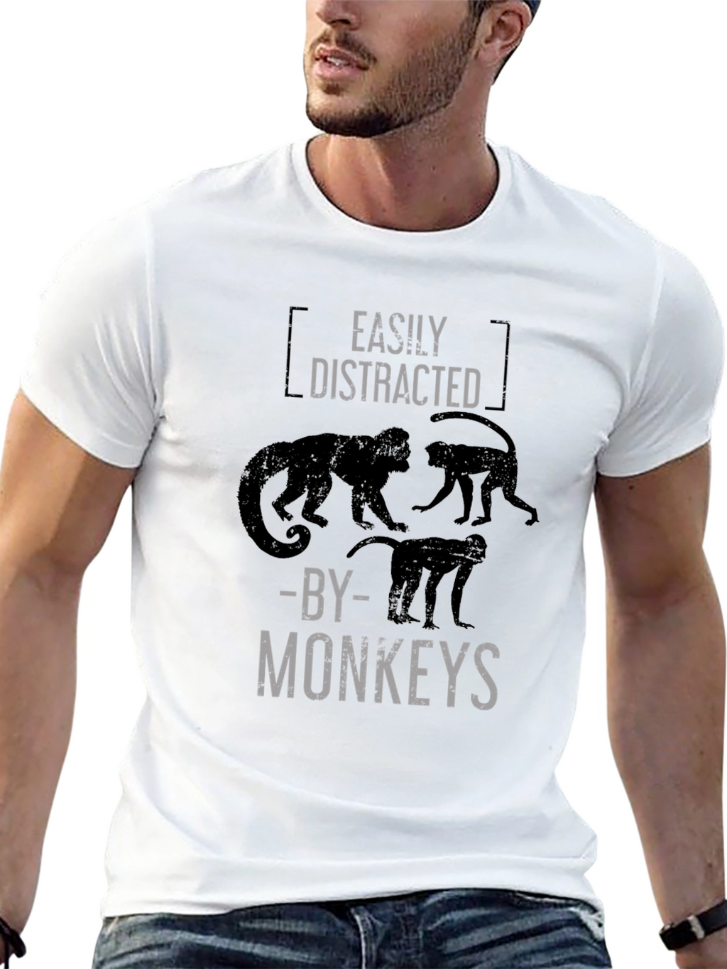 Easily Distracted By Monkeys Black Graphic T-Shirt