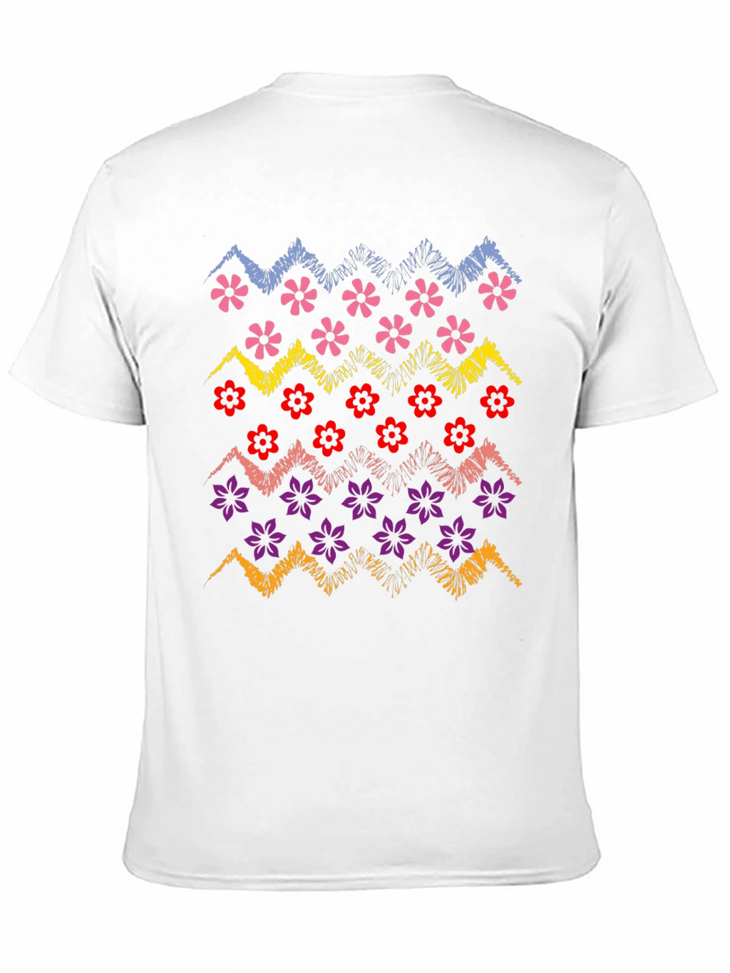 Floral Zig-Zag Graphic Print Black T-Shirt