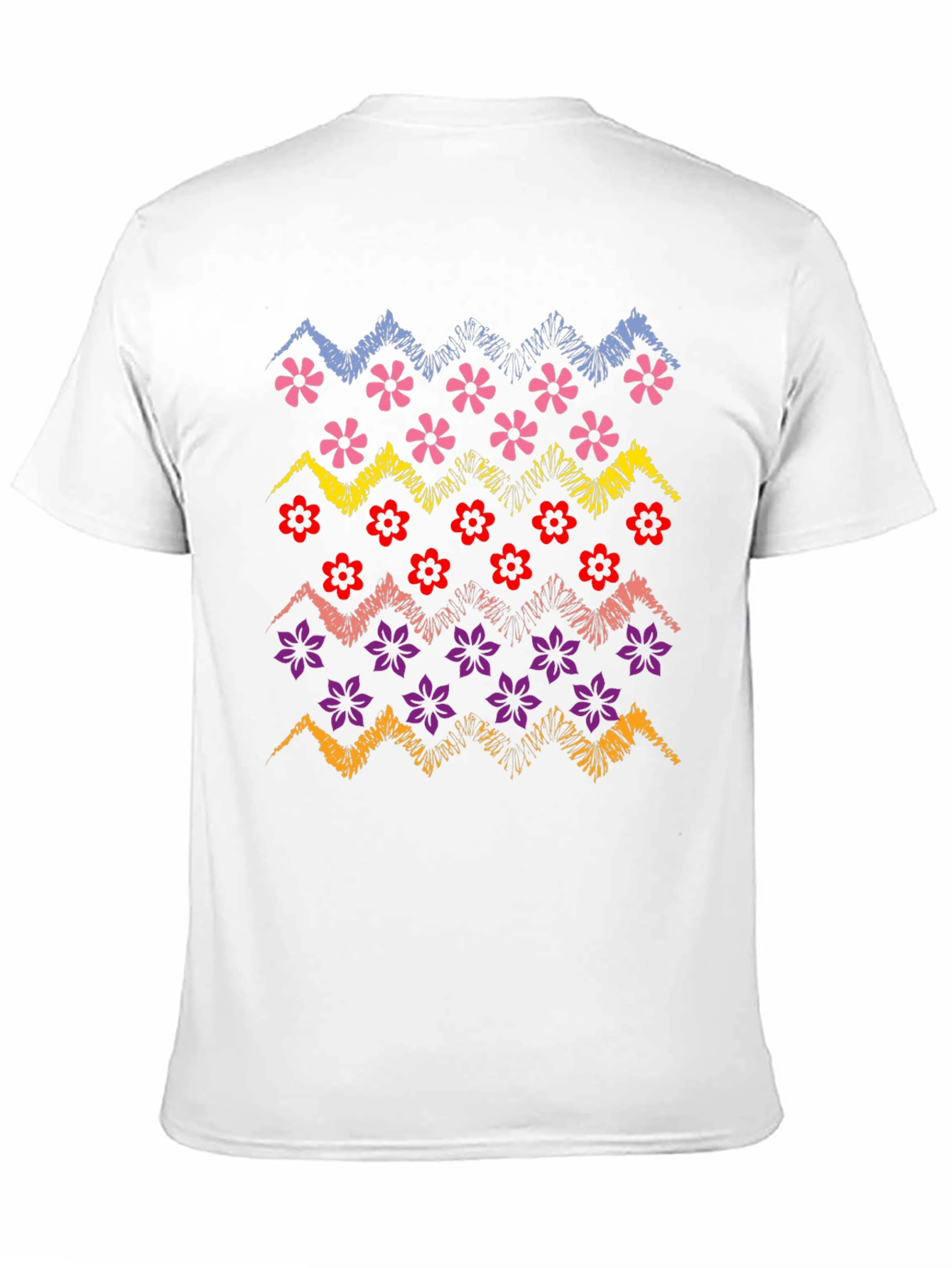 Floral Zig-Zag Graphic Print Black T-Shirt