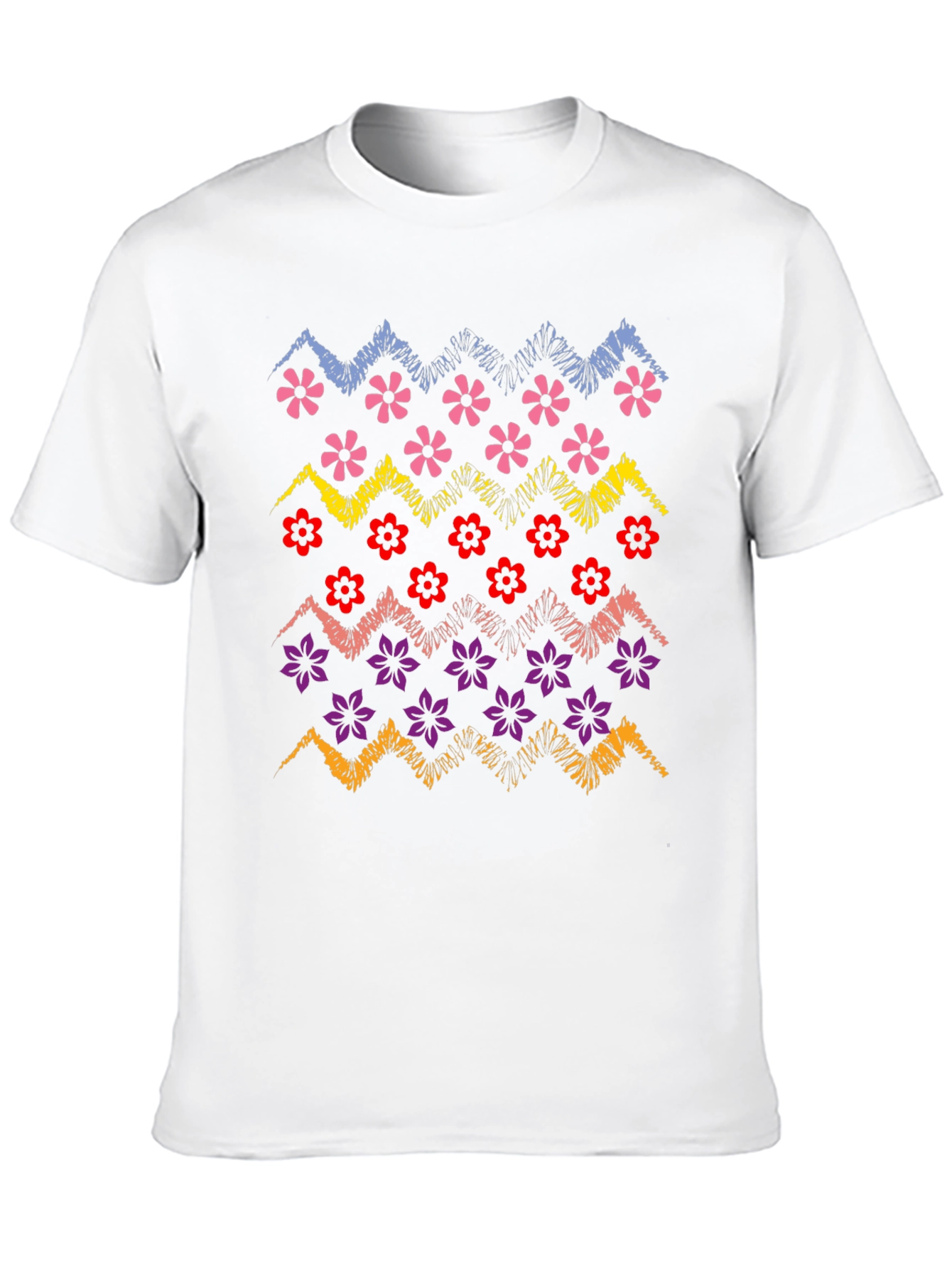 Floral Zig-Zag Graphic Print Black T-Shirt