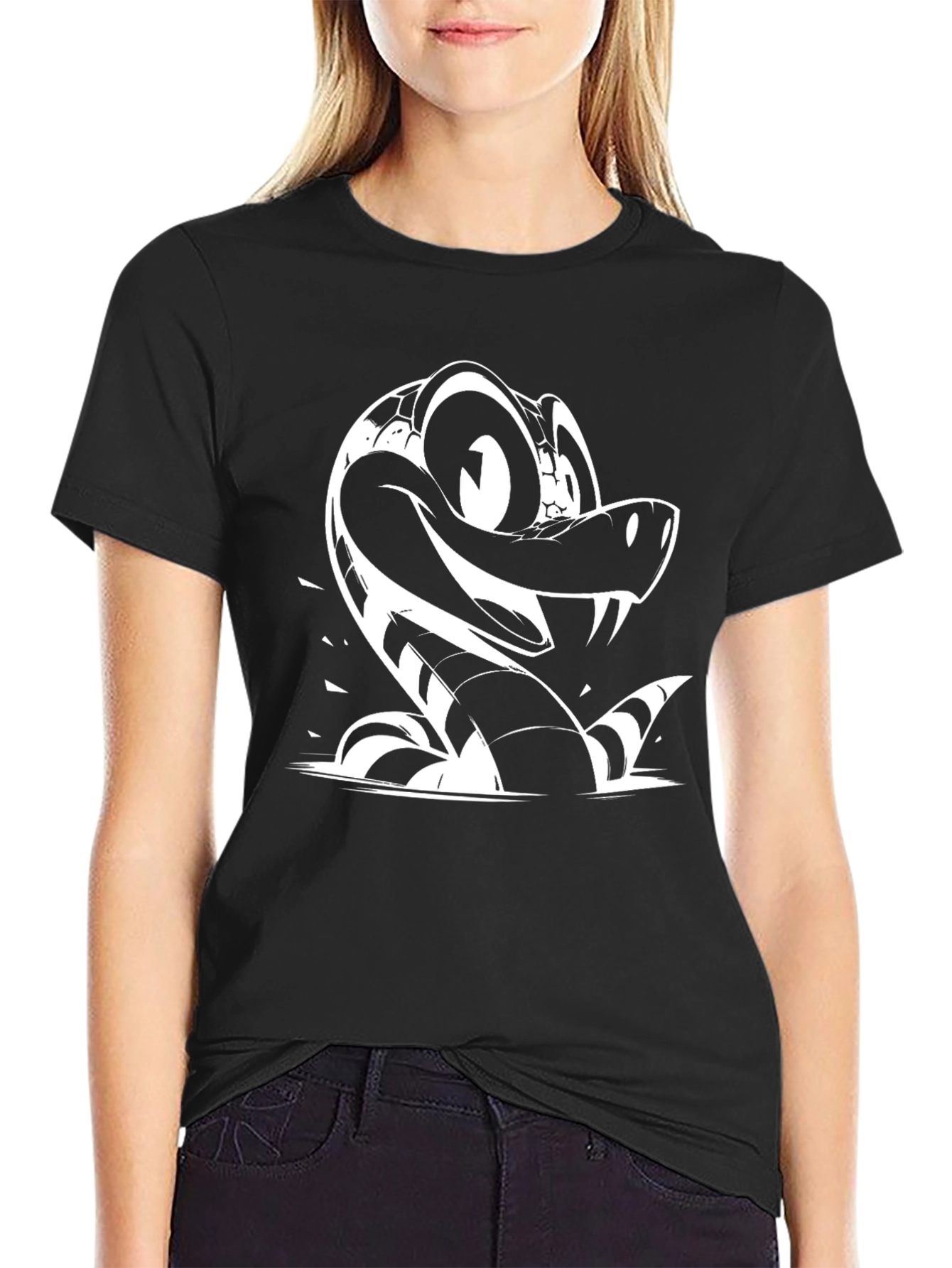Cartoon Snake Graphic Tee - Black