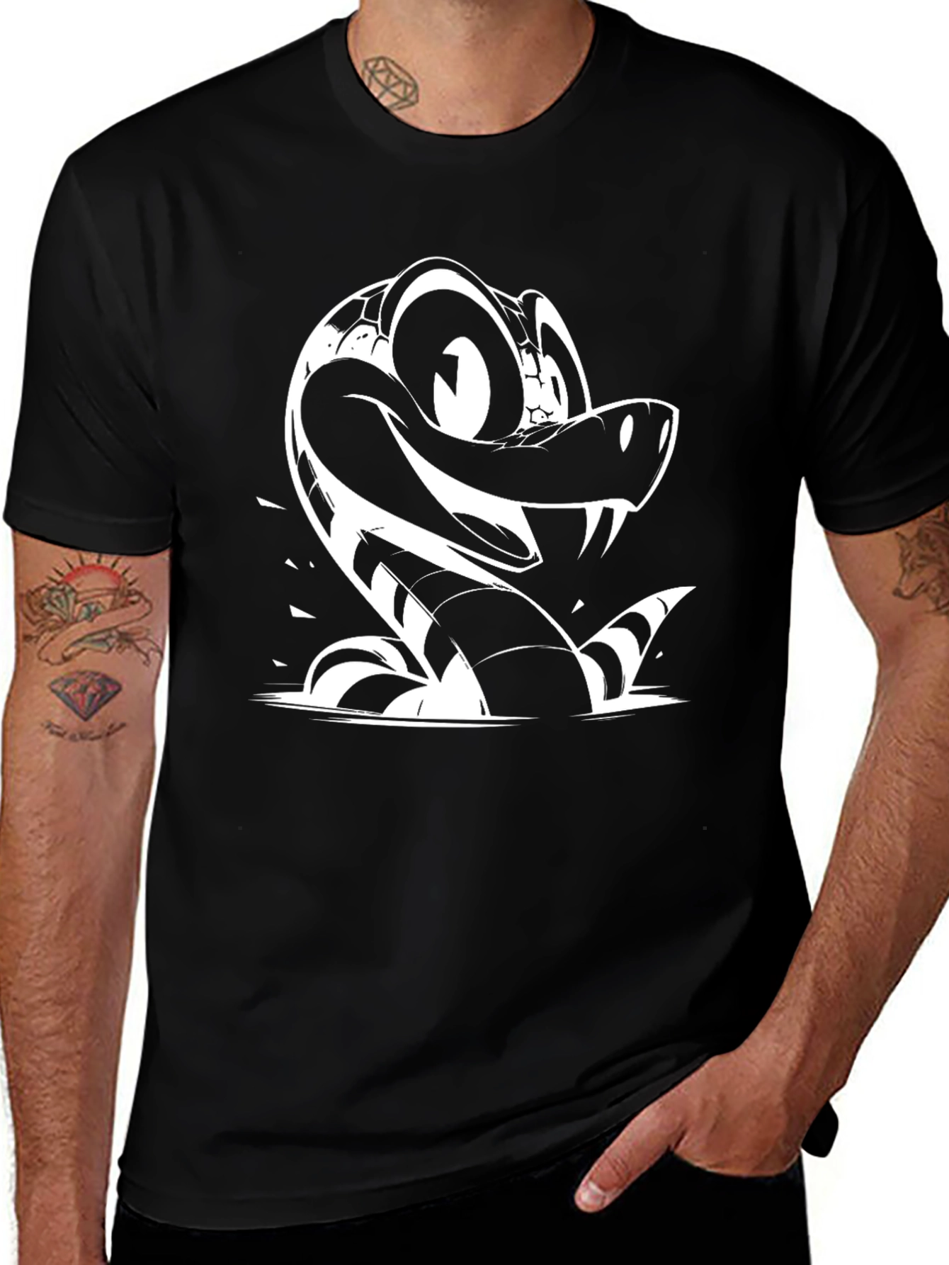 Cartoon Snake Graphic Tee - Black