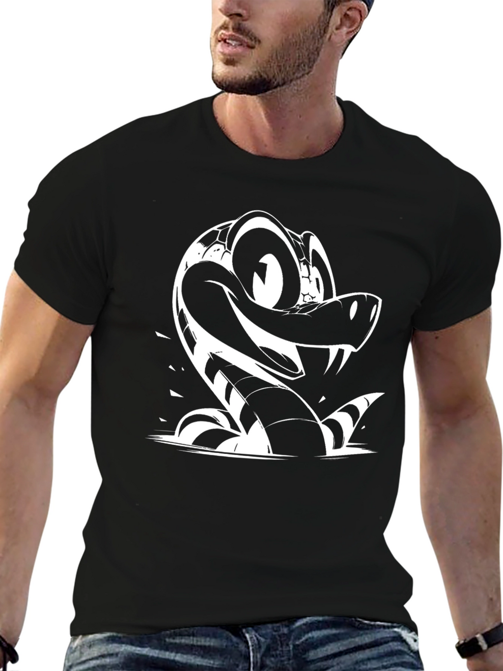 Cartoon Snake Graphic Tee - Black