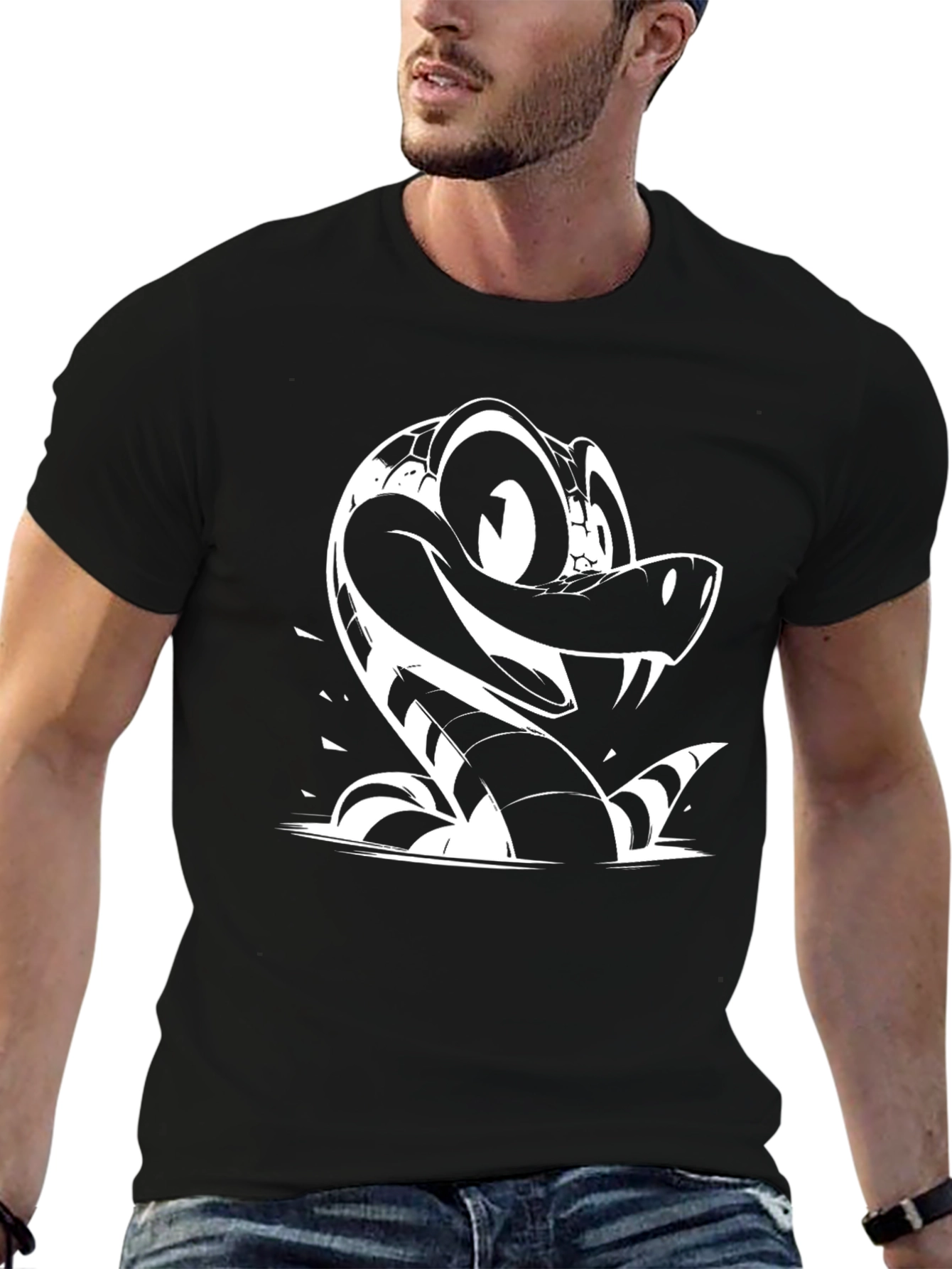 Cartoon Snake Graphic Tee - Black