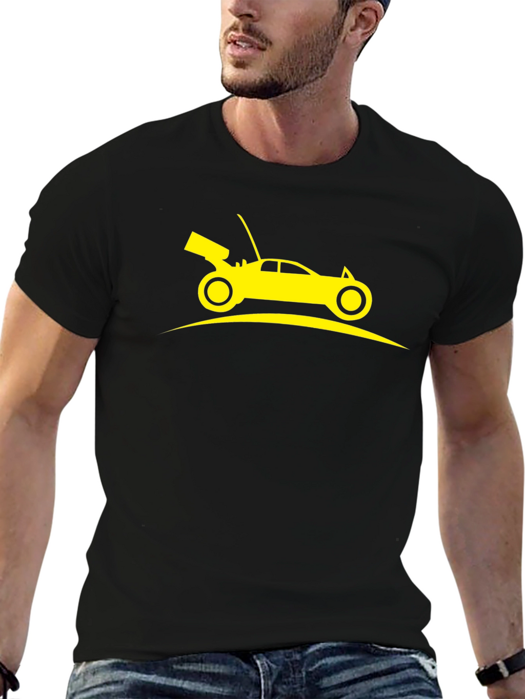 Yellow Car Graphic Black T-Shirt
