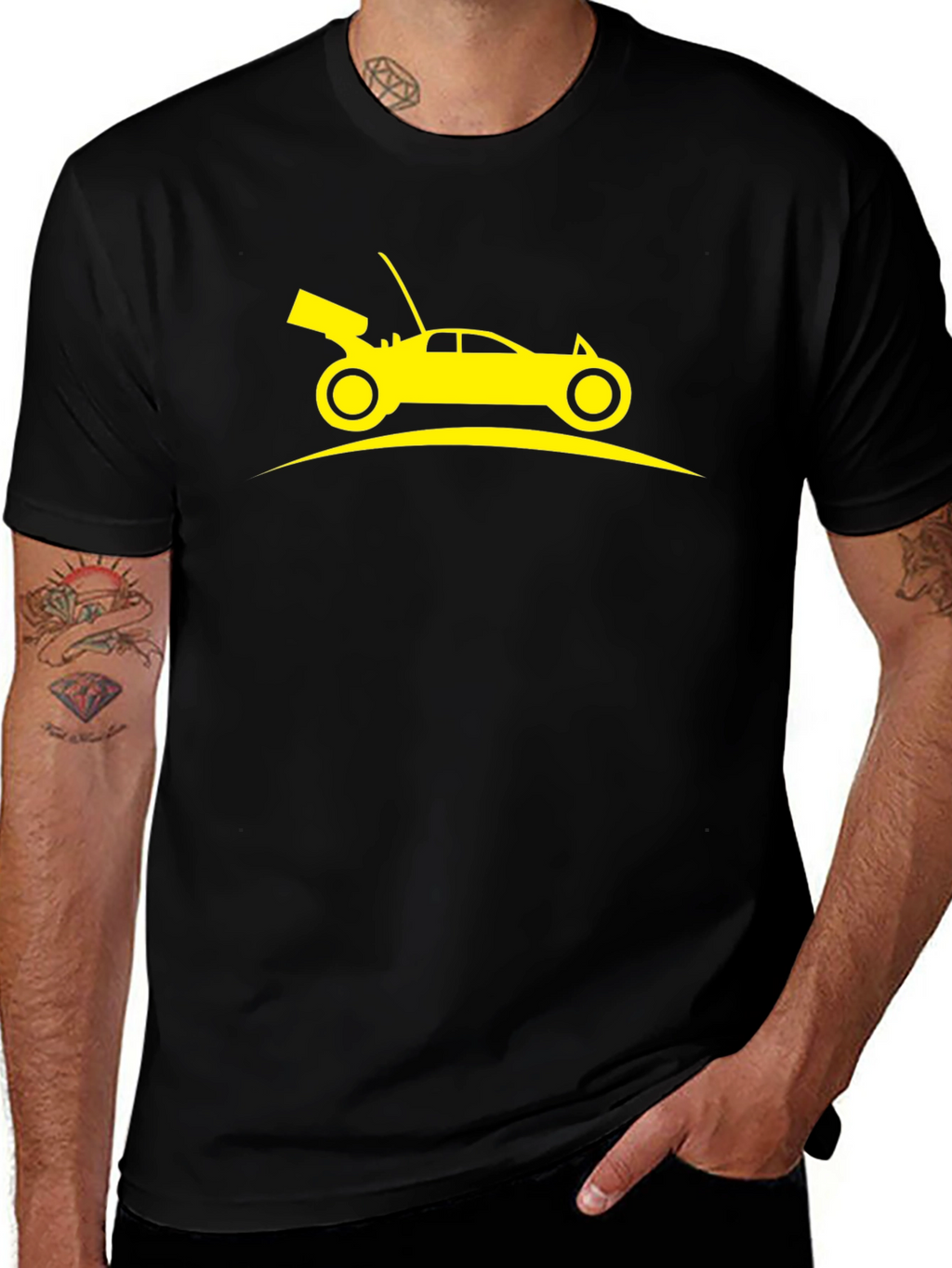 Yellow Car Graphic Black T-Shirt