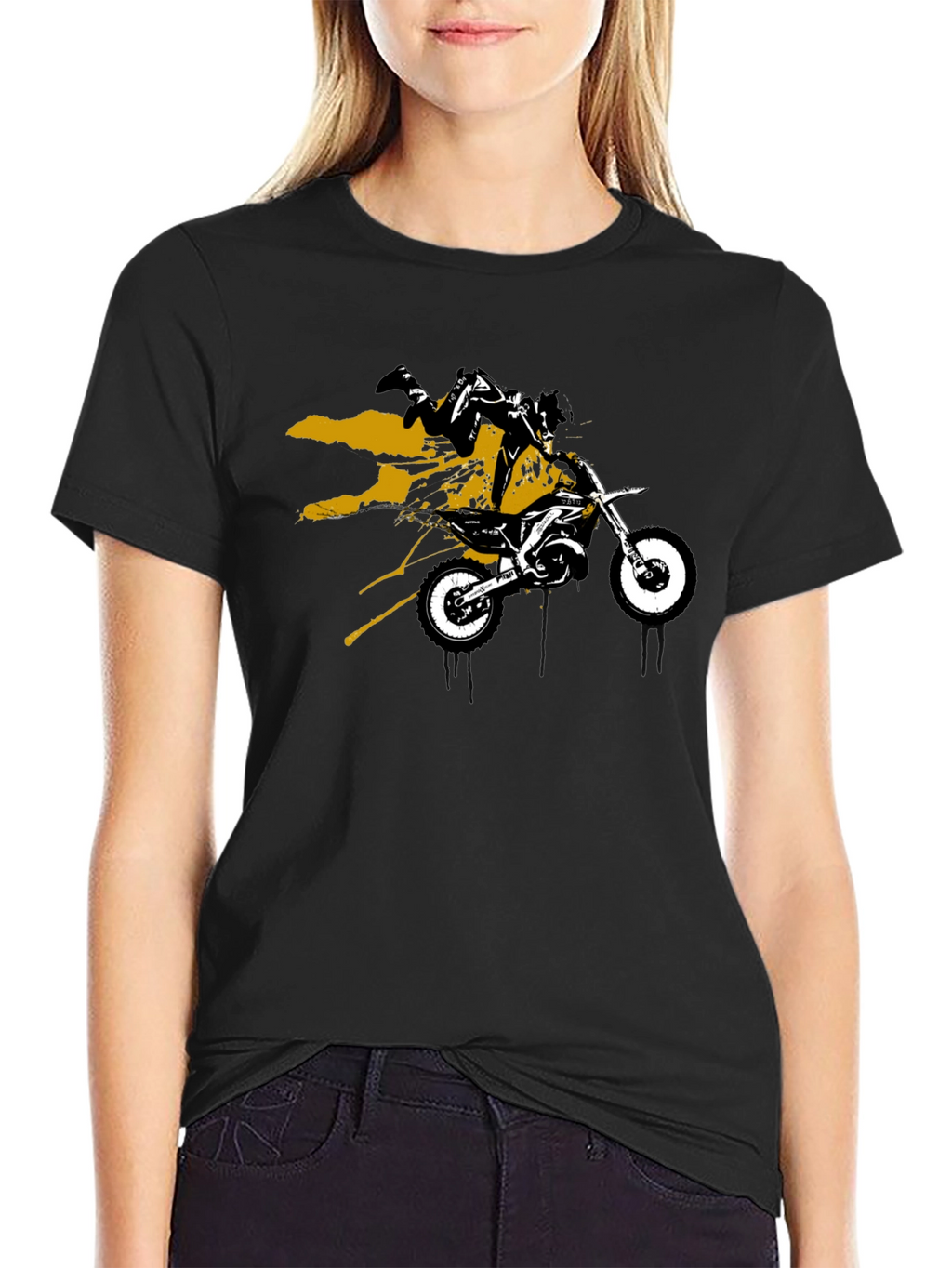 Dirt Bike Rider Graphic Tee - Black Cotton T-Shirt