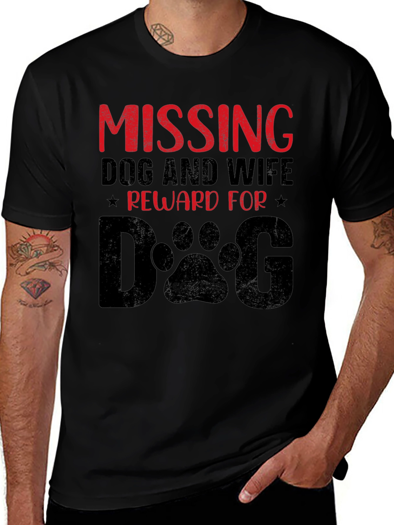 Humorous Missing Dog and Wife Graphic T-Shirt