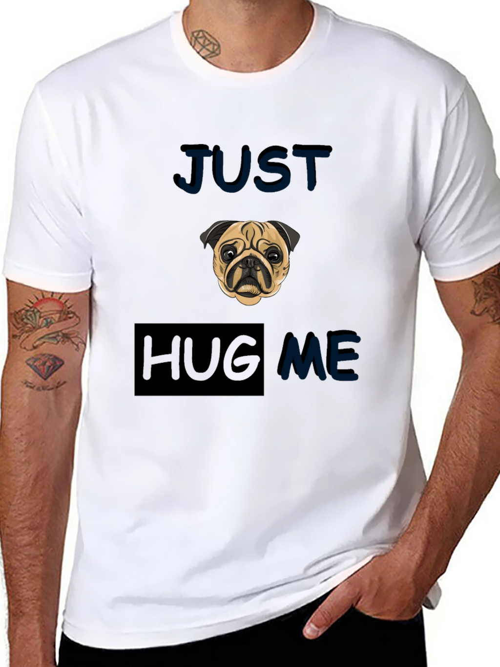 Pug Just Hug Me Black T-Shirt