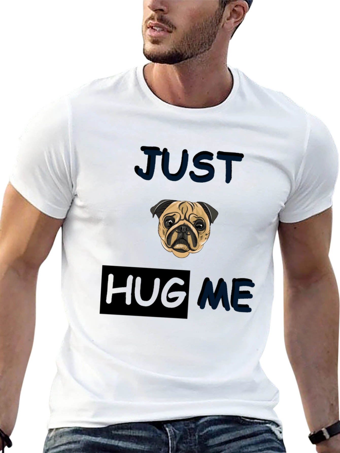 Pug Just Hug Me Black T-Shirt