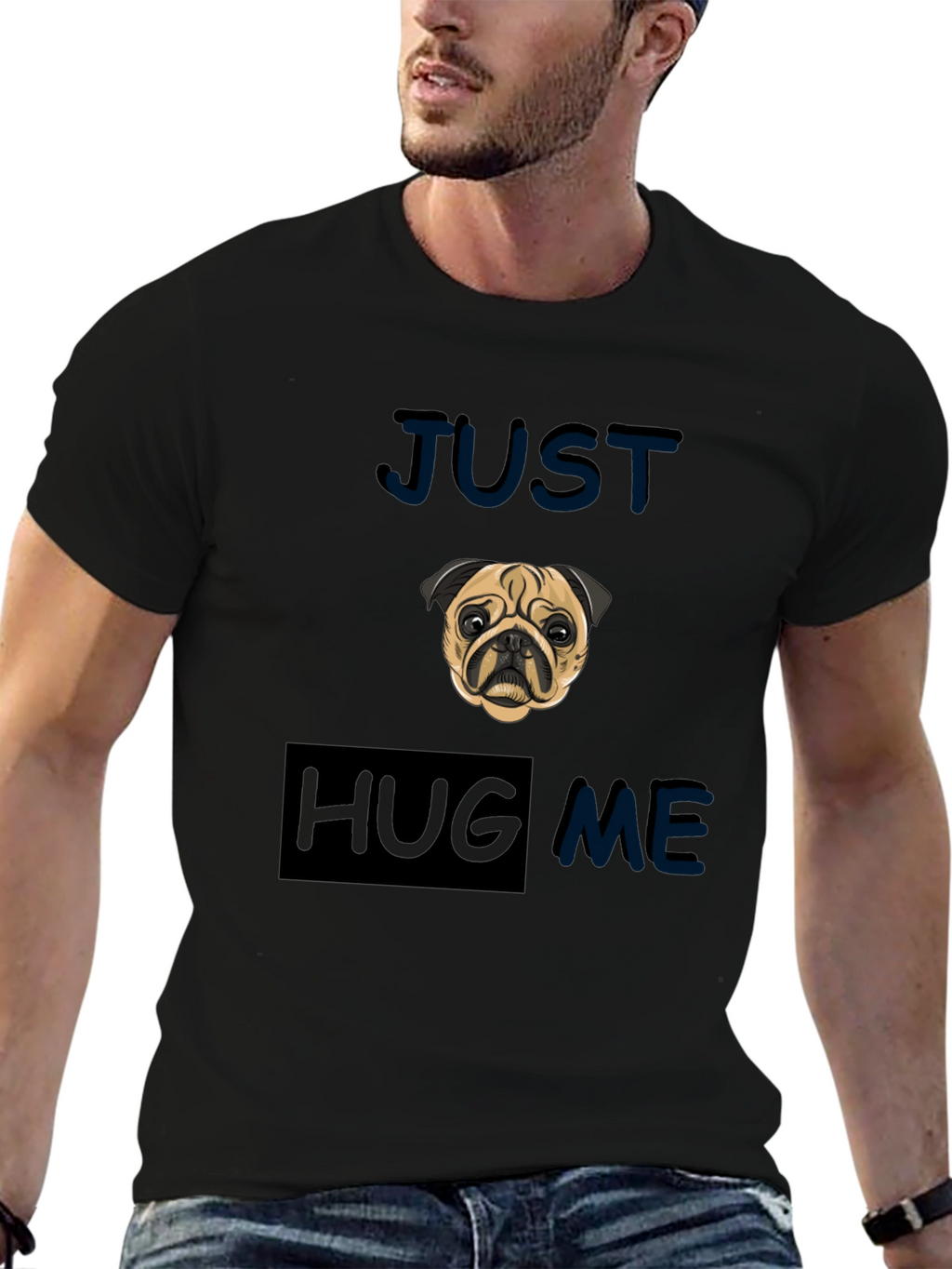 Pug Just Hug Me Black T-Shirt