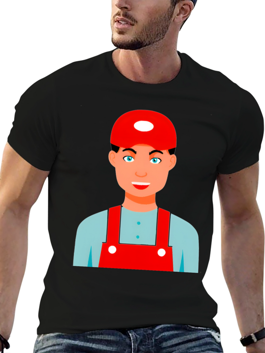 Cartoon Character Graphic Tee - Black Cotton Blend Shirt