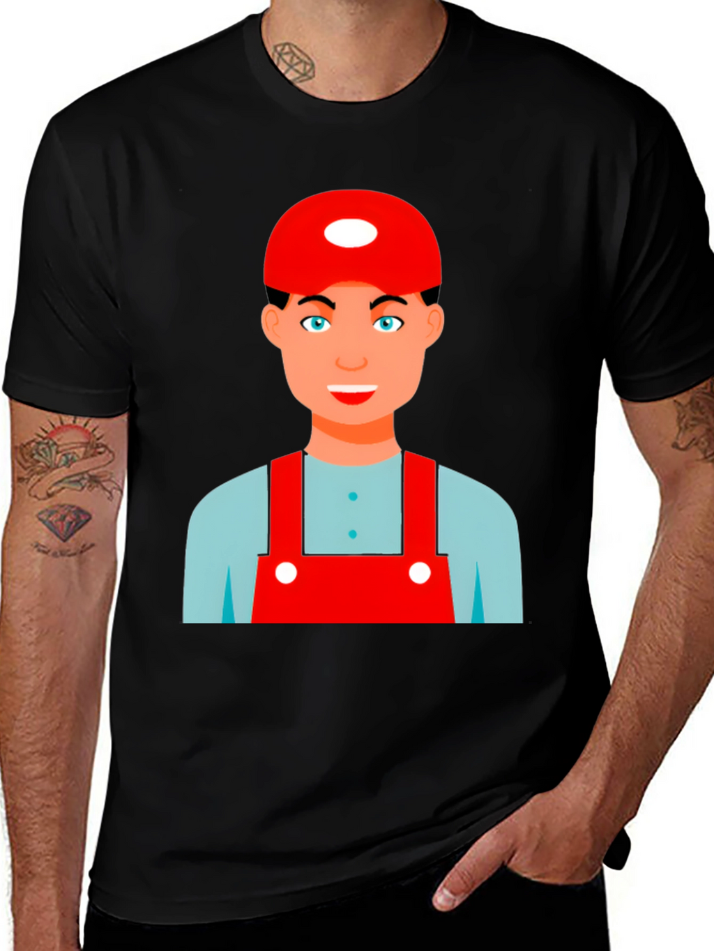 Cartoon Character Graphic Tee - Black Cotton Blend Shirt