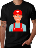 Cartoon Character Graphic Tee - Black Cotton Blend Shirt