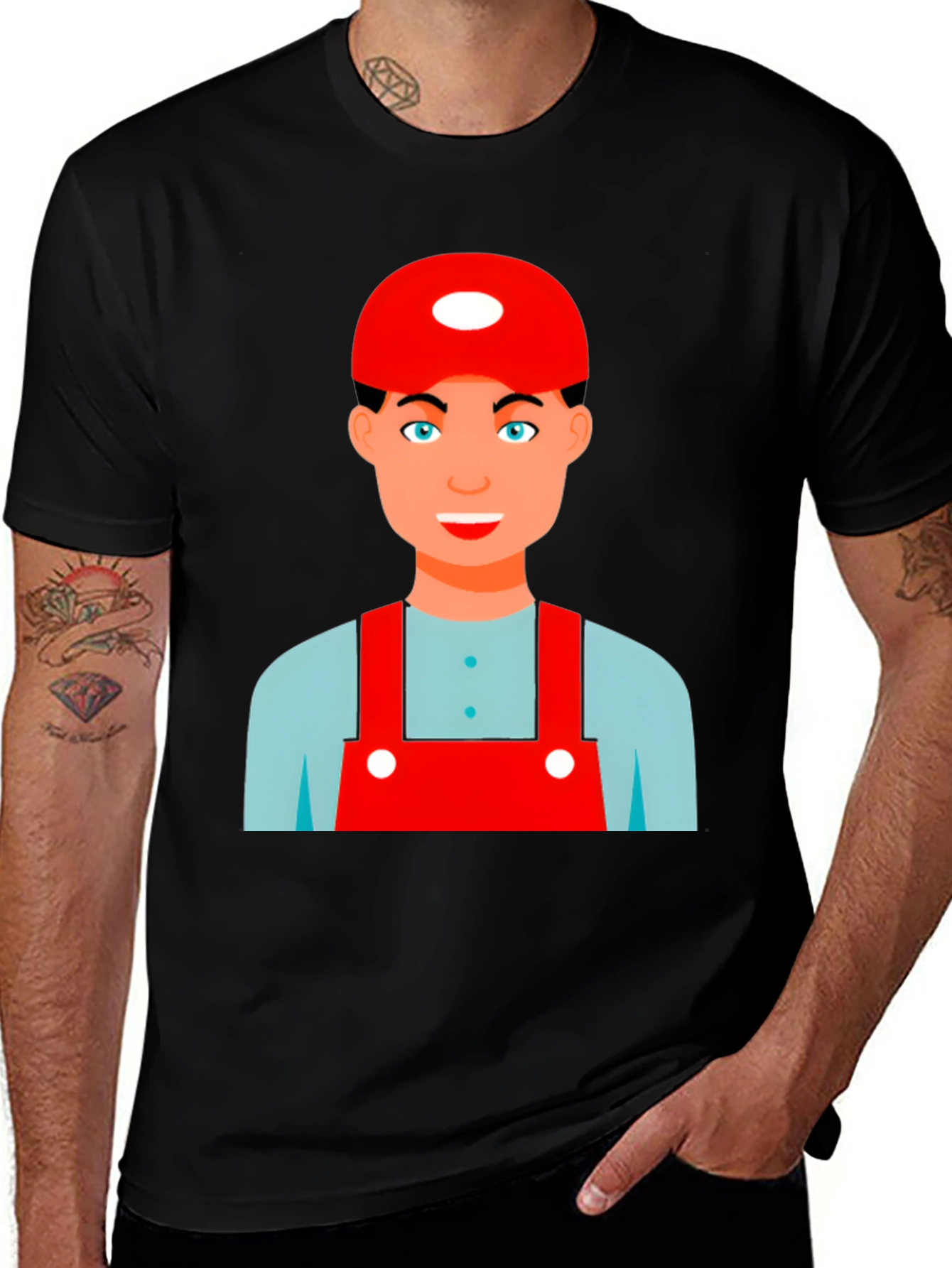 Cartoon Character Graphic Tee - Black Cotton Blend Shirt