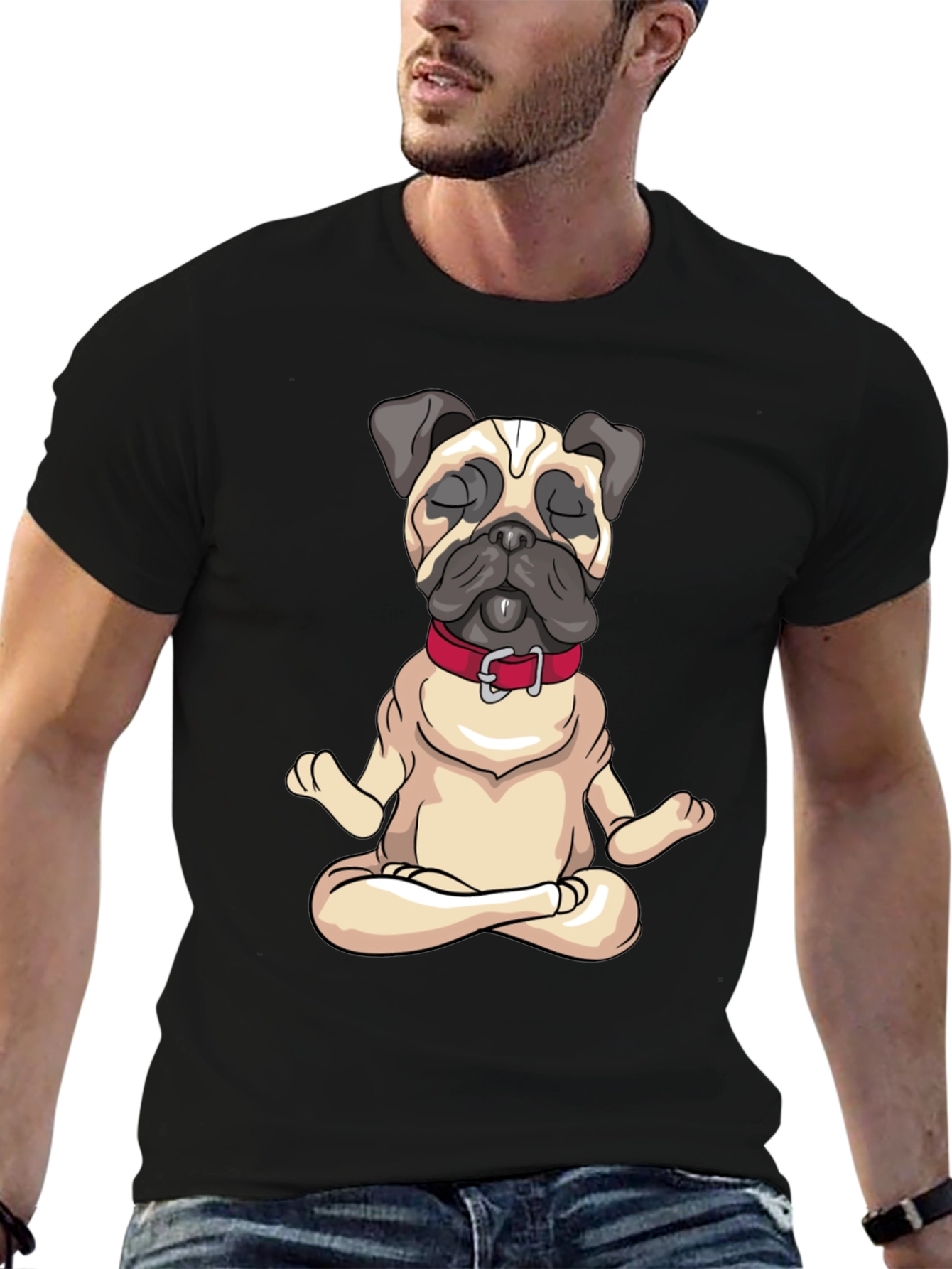 Zen Pug Black T-Shirt - Meditating Dog Graphic Tee