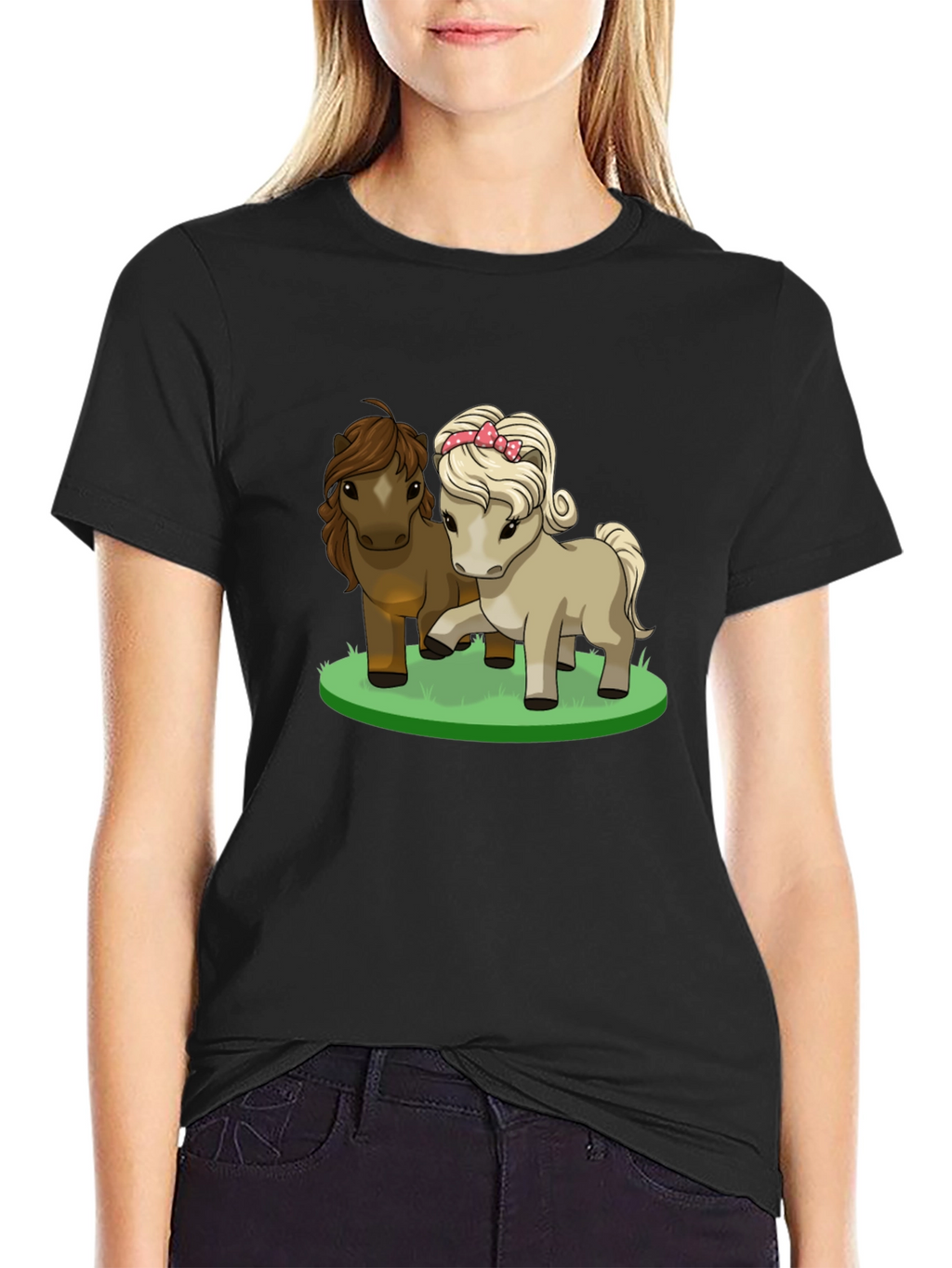 Cute Pony Cartoon Black T-Shirt
