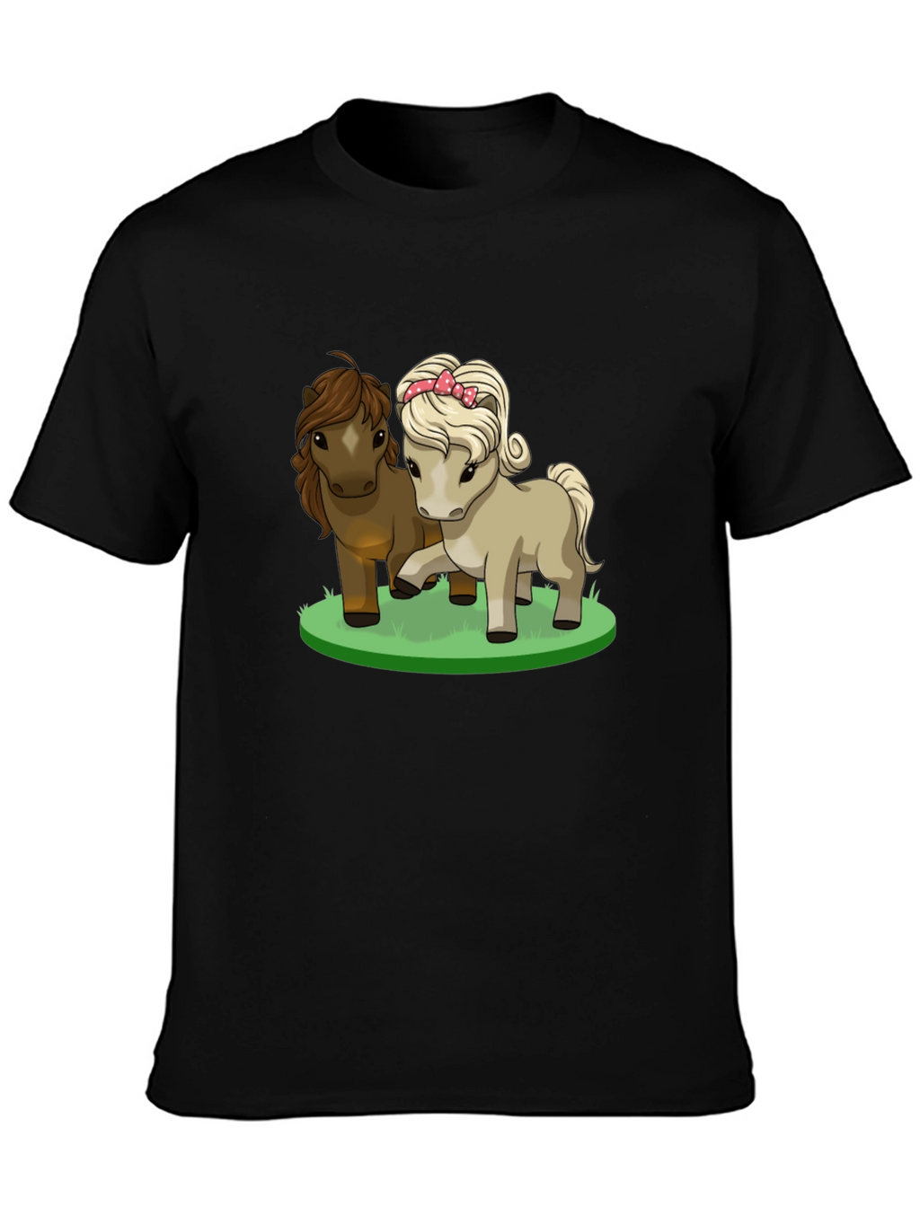 Cute Pony Cartoon Black T-Shirt