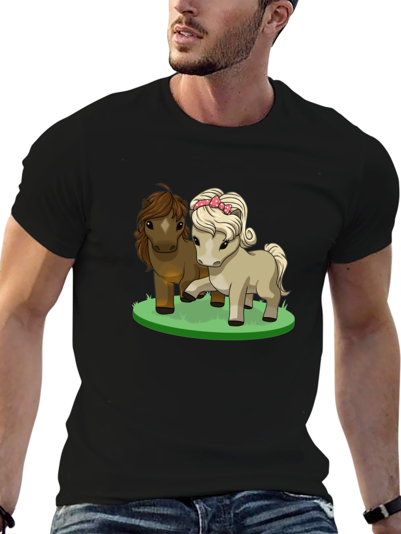 Cute Pony Cartoon Black T-Shirt