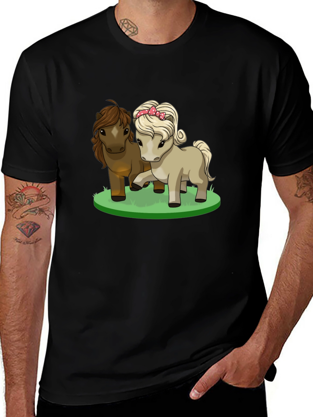 Cute Pony Cartoon Black T-Shirt