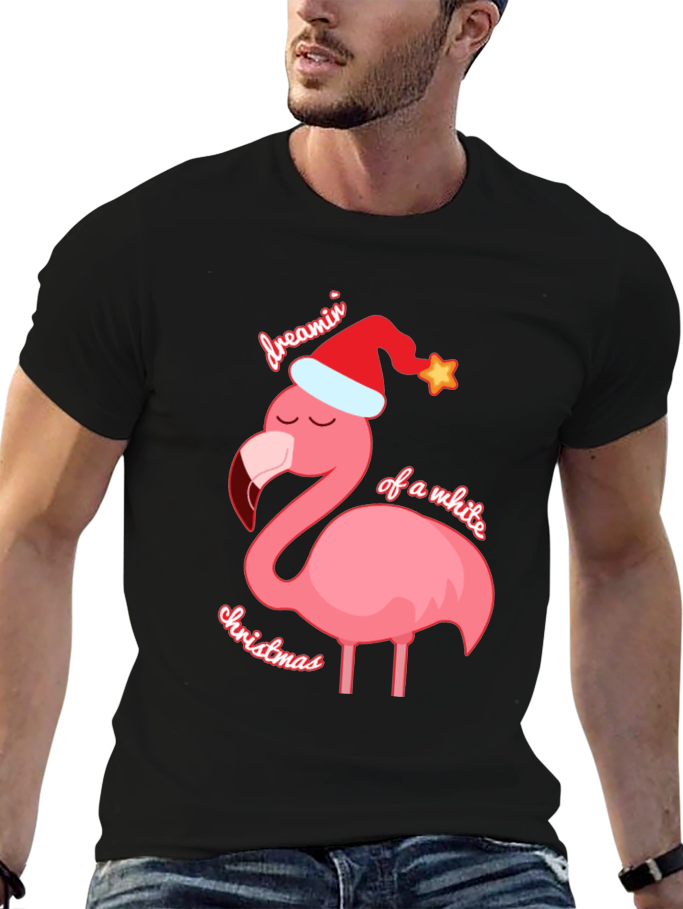 Dreamin of a White Christmas Flamingo T-Shirt