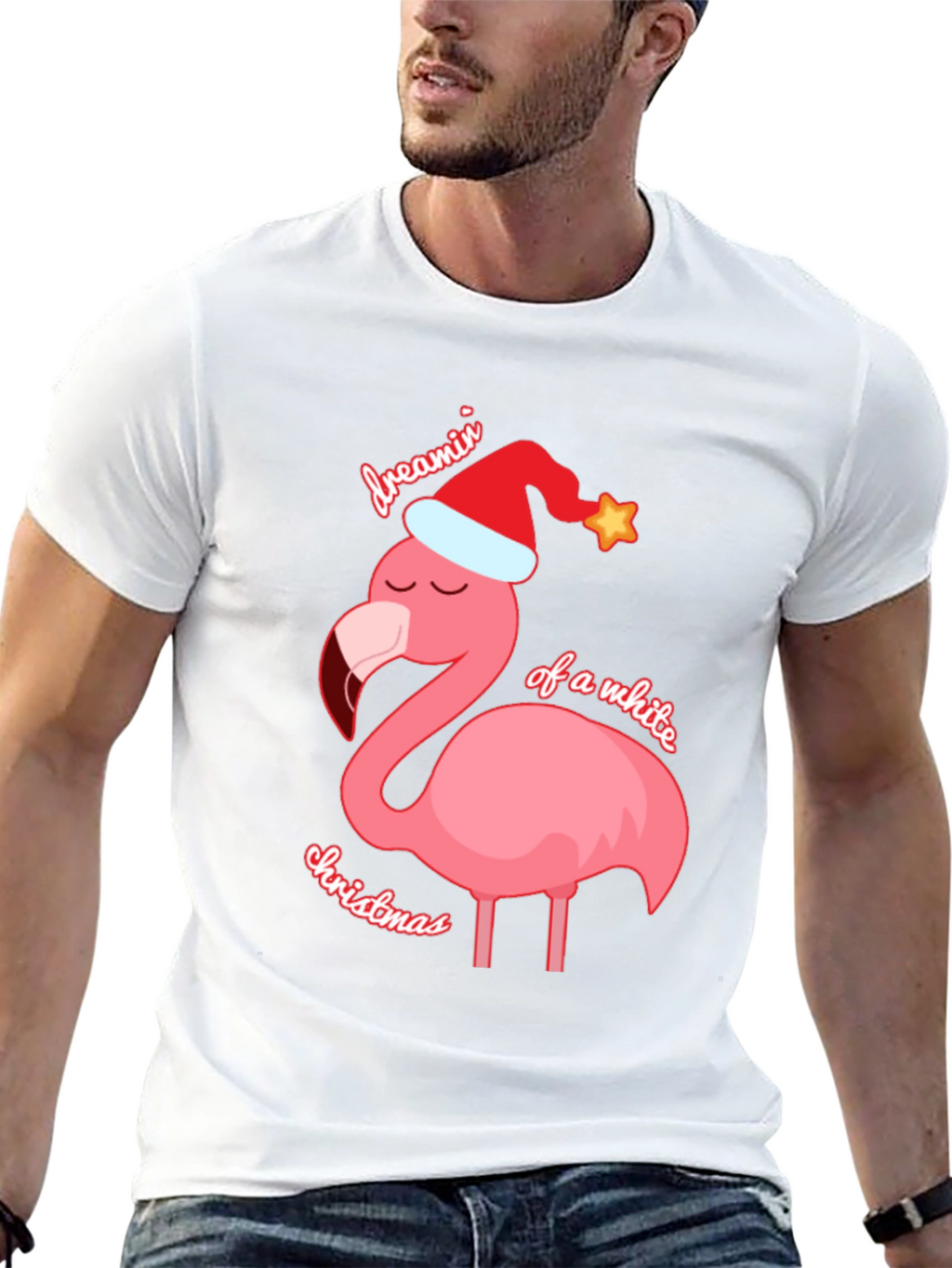Dreamin of a White Christmas Flamingo T-Shirt